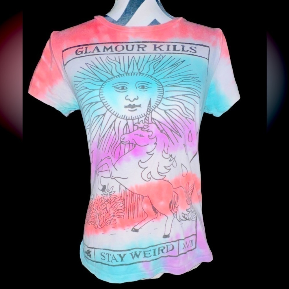 Glamour Kills Tie-Dye Unicorn & Sun Graphic Tee - Pink, Blue, Purple